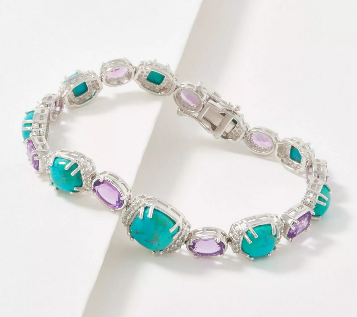 Generation Gem Sterling Silver Turquoise & Amethyst Bracelet 7-1/4" QVC $245.00