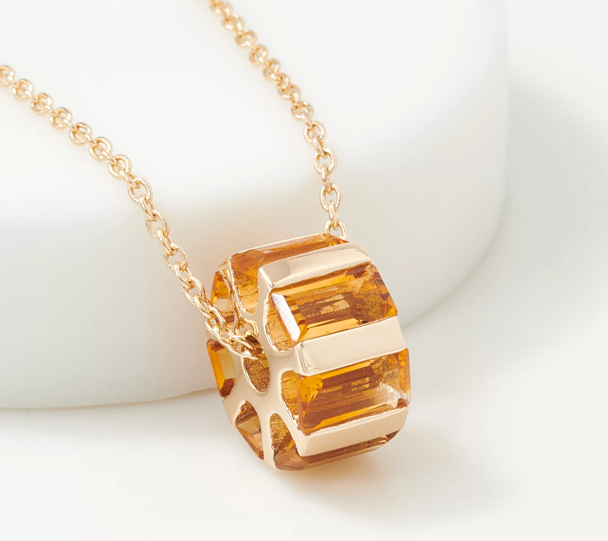 Affinity Gems Baguette Cut Spin Necklace, Gold Plated, Citrine, Chain Size 18"+2