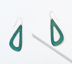 RLM Patina Openwork Drop Earrings, Green Brass Size 2-3/4"