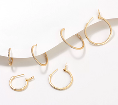 Diamonique Set of 3 Graduated Inside-Outside Hoops, Sterling, Gold tone