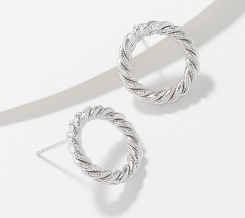 Sterling Silver By Silver Style Textured & Polished Rope Stud Earrings