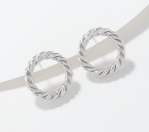 Sterling Silver By Silver Style Textured & Polished Rope Stud Earrings