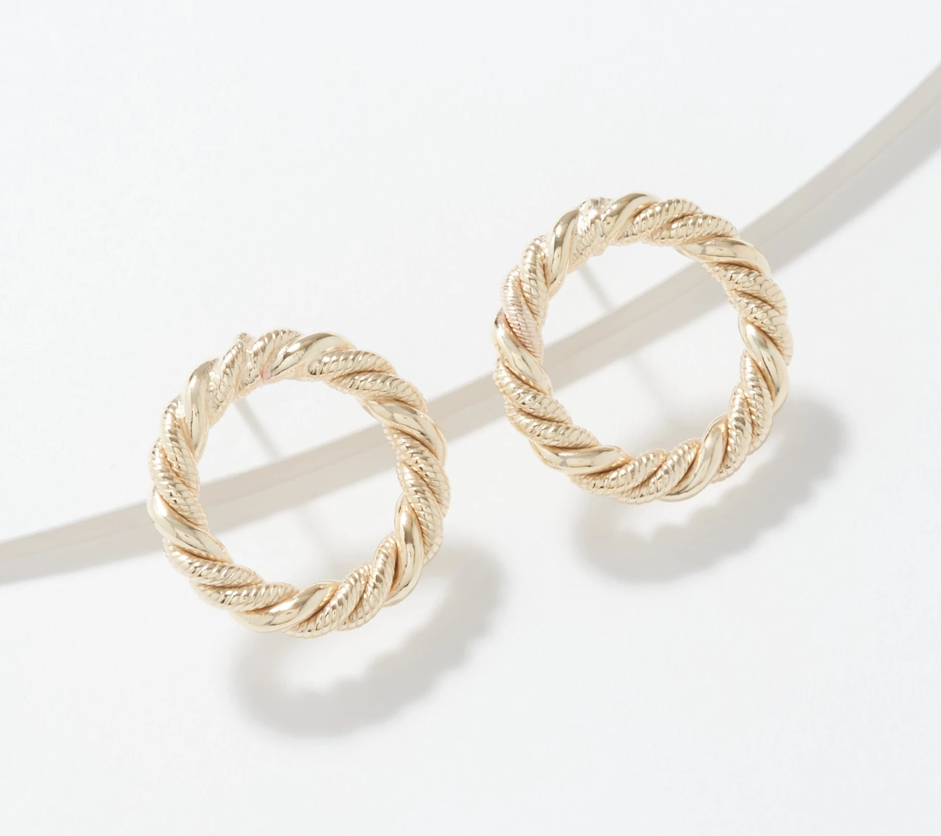 Yellow Gold Plated Sterling Silver Textured & Polished Rope Stud Earrings, By Silver Style, Size 3/4"