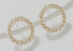 Yellow Gold Plated Sterling Silver Textured & Polished Rope Stud Earrings, By Silver Style, Size 3/4"