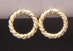 Yellow Gold Plated Sterling Silver Textured & Polished Rope Stud Earrings, By Silver Style, Size 3/4"