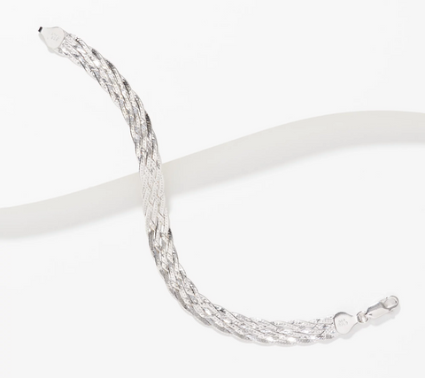 Sterling Silver Braided Herringbone Bracelet 3.8g, by Silver Style, Size 8" / 7-3/4" fit