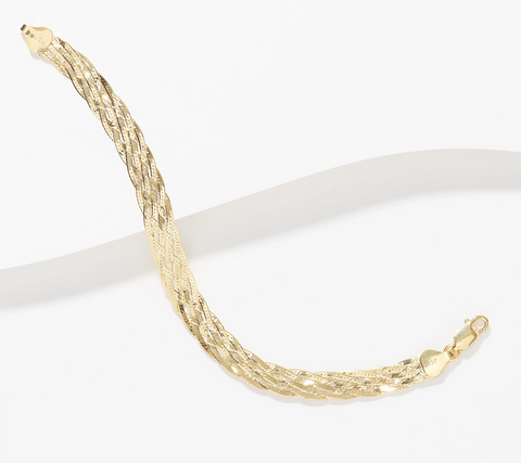 Sterling Silver Gold Tone Braided Herringbone Bracelet 3.8g, by Silver Style, Size 6-3/4"