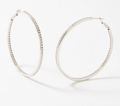 Diamonique 2" Round Cut Channel Set Hoop Earrings, Sterling Silver