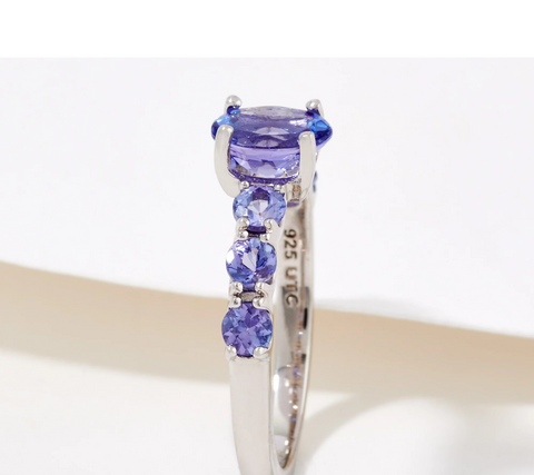 Generation Gems Exotic Oval Cut 7-Stone Sterling Silver Tanzanite Ring Size 7