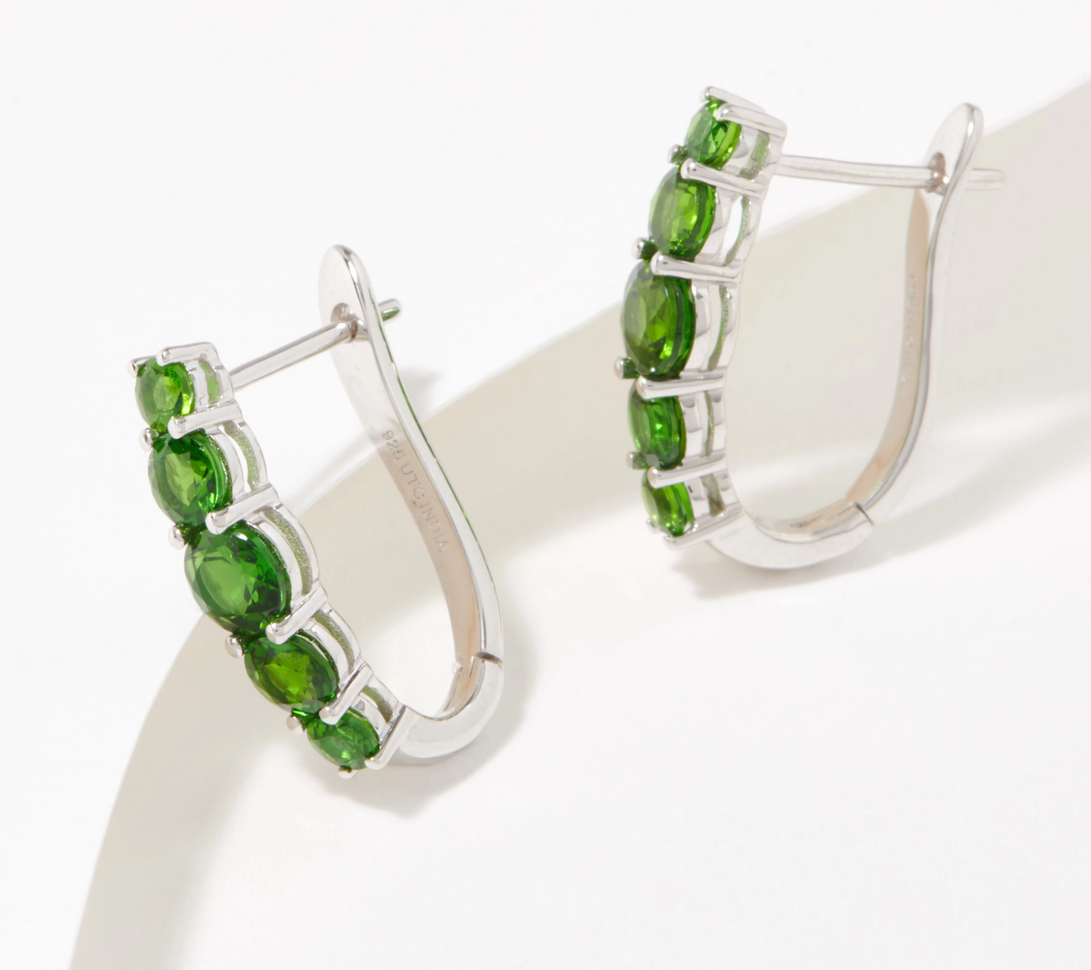 Generation Gems Chrome Diopside Sterling Silver Graduated Half Hoop Earrings