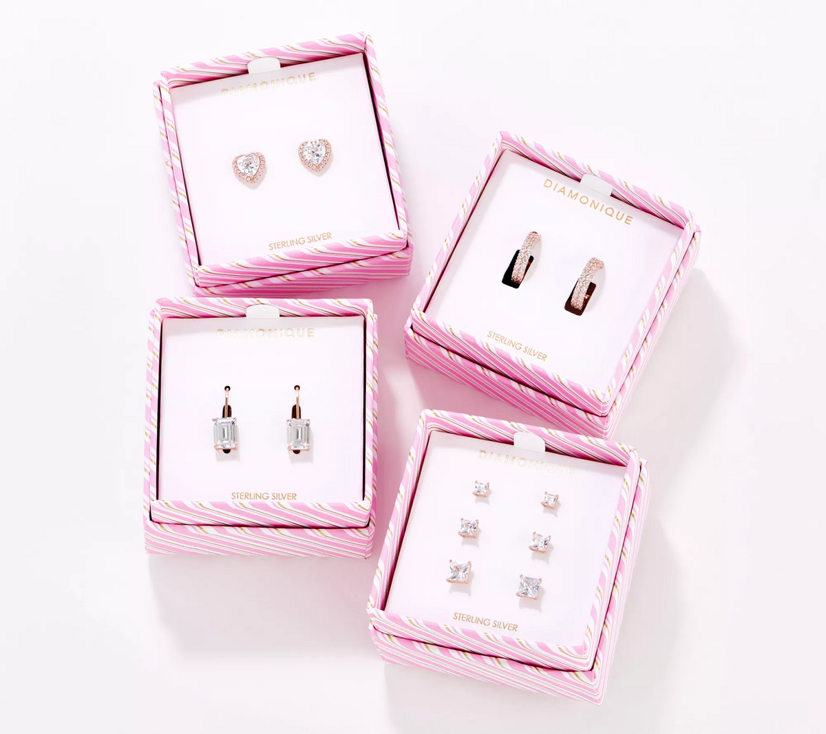 Diamonique Set of 4 Earring Gifts Sterling, Rosetone