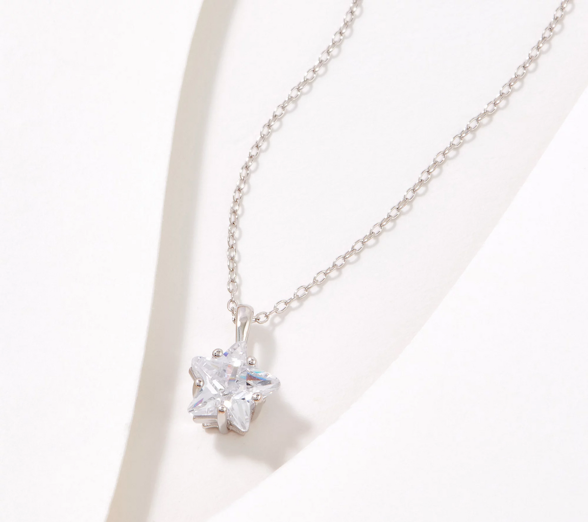 Diamonique Star Cut Pendant with Chain, Sterling Silver, Chain size 18"+2