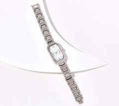 Isaac Mizrahi Live! Faceted Tank Case Bracelet Watch, Silvertone