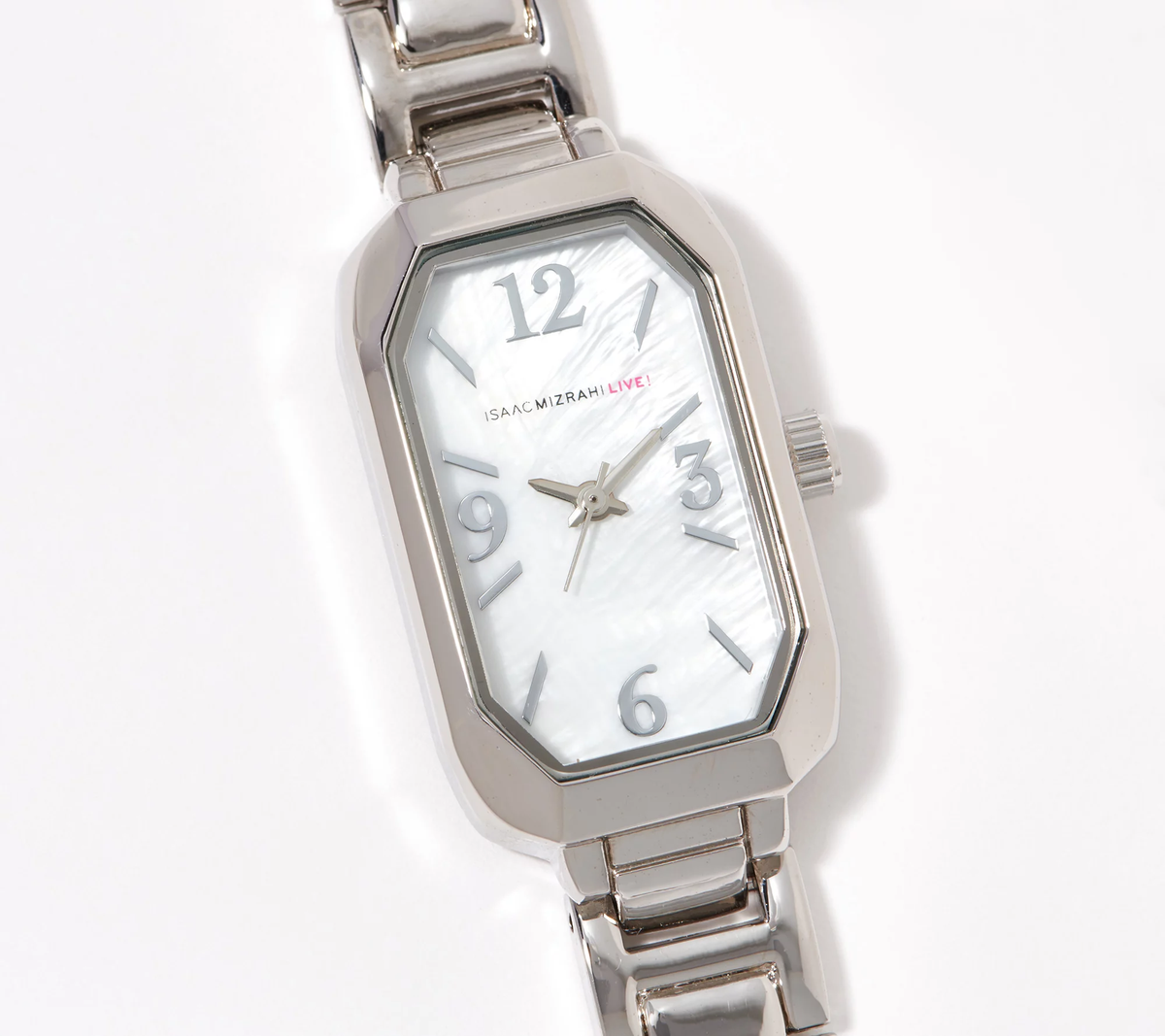 Isaac Mizrahi Live! Faceted Tank Case Bracelet Watch, Silvertone