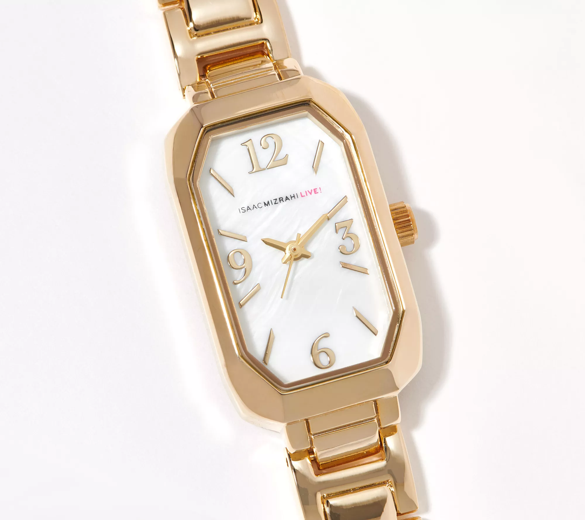 Isaac Mizrahi Live! Faceted Tank Case Bracelet Watch, Goldtone