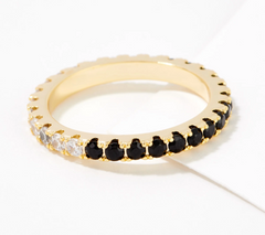 Diamonique x Lisa Freede Half and Half Eternity Band Ring, Black and Clear, Gold-tone, Size 8