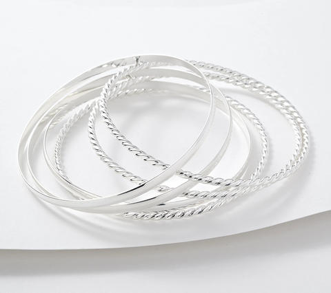 UltraFine 950 Silver Set of 6 Slip-On Bangles, Size 7-3/4"