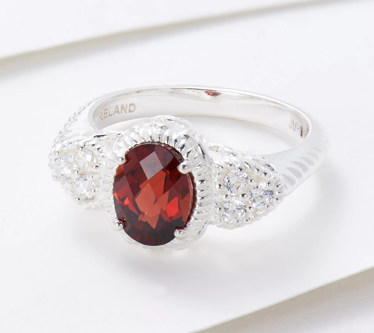 JMH Jewellery Garnet Oval Gemstone Sterling Silver Ring Size 9