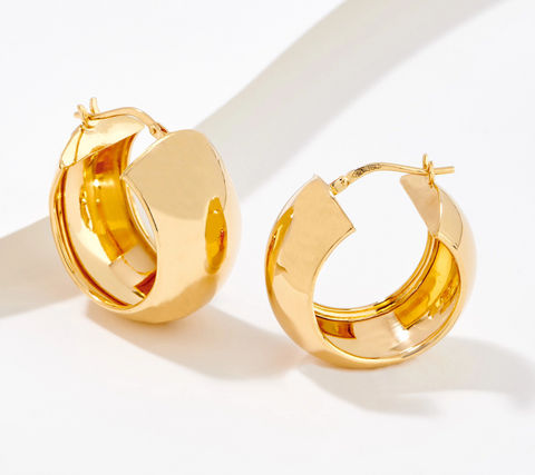 Silver Style Bold Round Hoop Elegance Earring, Gold Plated Sterling Silver