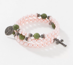 Connemara Marble Faux Pearl Coil Rosary Bracelet, Pink