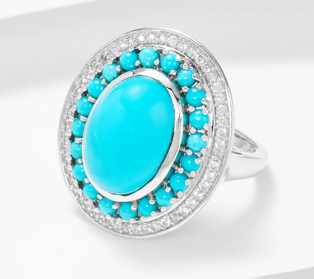 Affinity Gems Beauty Turquoise & White Zircon Sterling Silver Ring Size 8