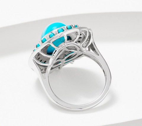 Affinity Gems Beauty Turquoise & White Zircon Sterling Silver Ring Size 8