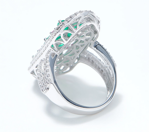 Affinity Emerald & White Topaz Sterling Silver 3.50 carats Cocktail Ring Size 8