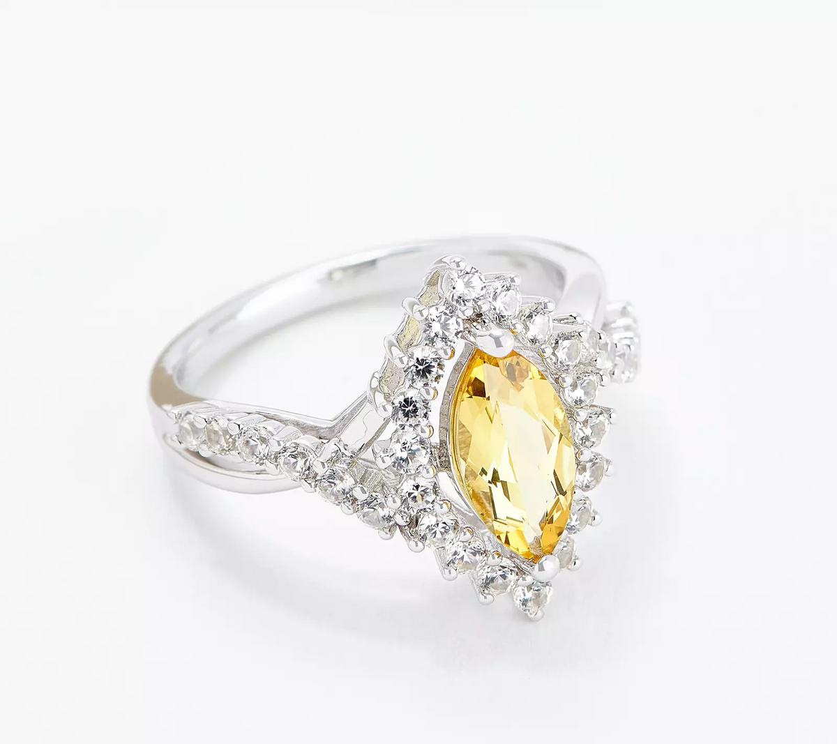 Affinity Gems Sterling Silver Marquise Yellow Beryl & White Zircon Ring Size 6