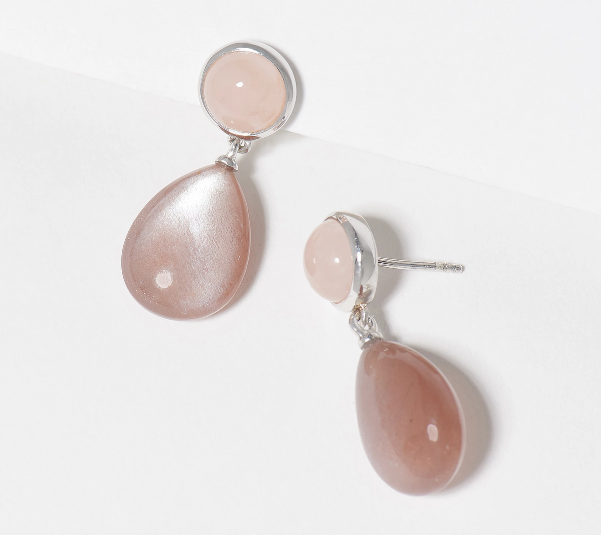 Affinity Sterling Silver Rose Quartz & Moonstone Drop Earrings