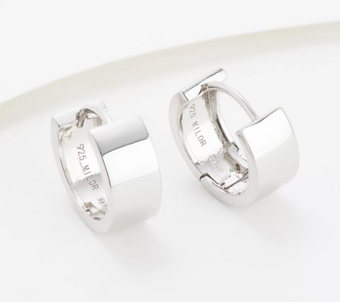 Italian Silver Polished Huggie Hoop Earrings Sterling Silver