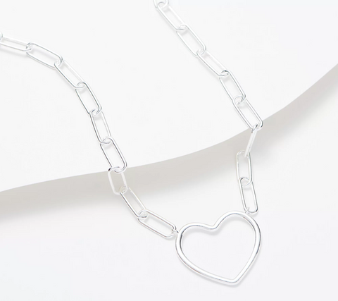 UltraFine Paperclip Chain Motif "Heart" Clasp Necklace, 13.2g, Chain Size 18"