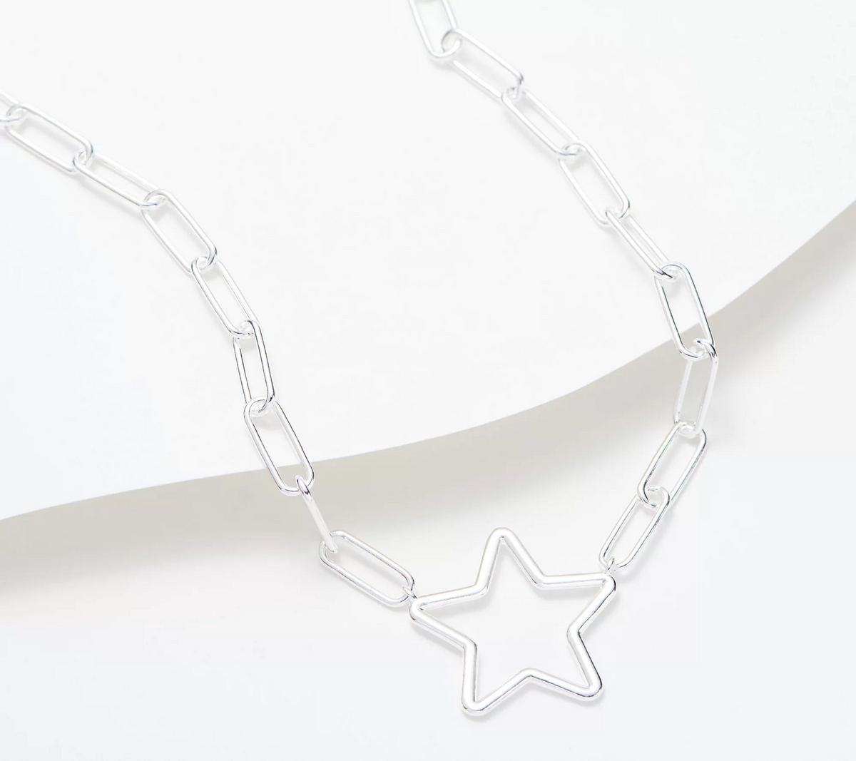 UltraFine Paperclip Chain Motif "Star" Clasp Necklace, 13.2g, Chain 18"