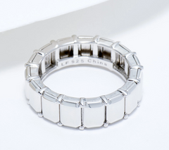 Lisa Freede x Silver Style Baguette Eternity Ring, Rhodium Plated Sterling Silver, Size 7