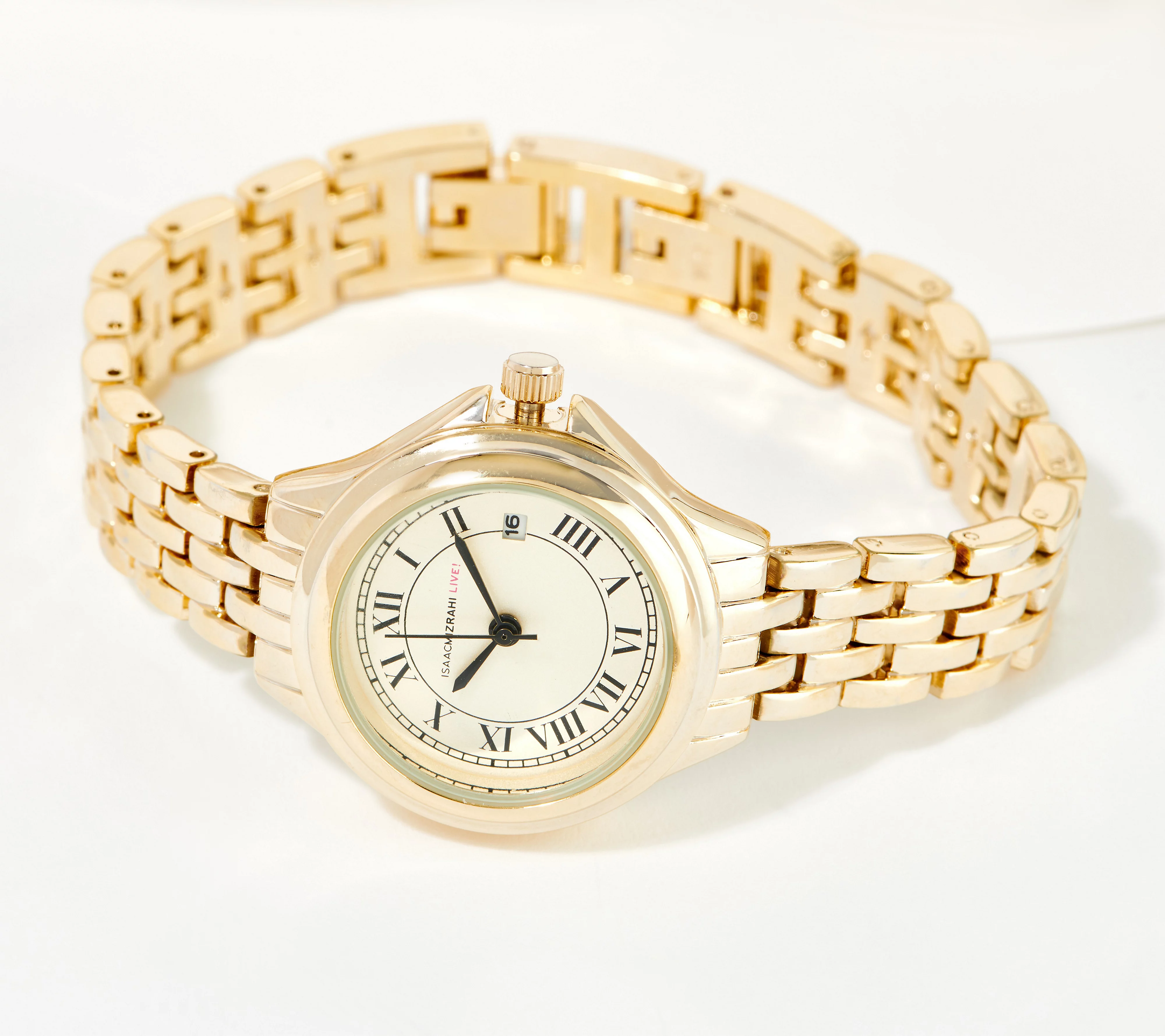 Issac Mizrahi Live! Rectangle Panther Link Watch & Bracelet, Goldtone