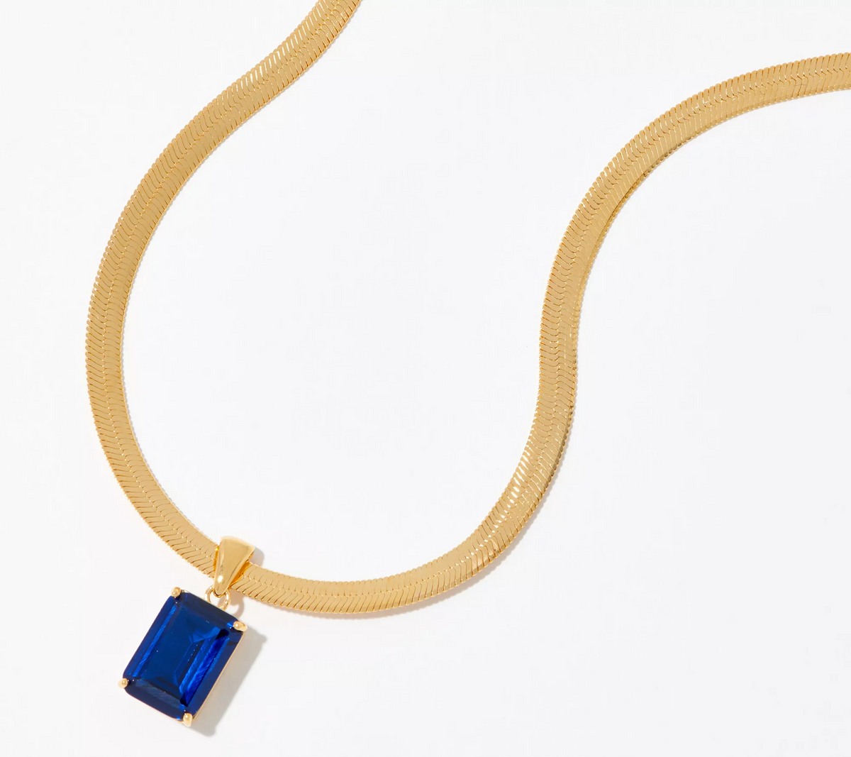 Diamonique Herringbone Pendant "Blue" Necklace, 14K Plated Sterling Silver