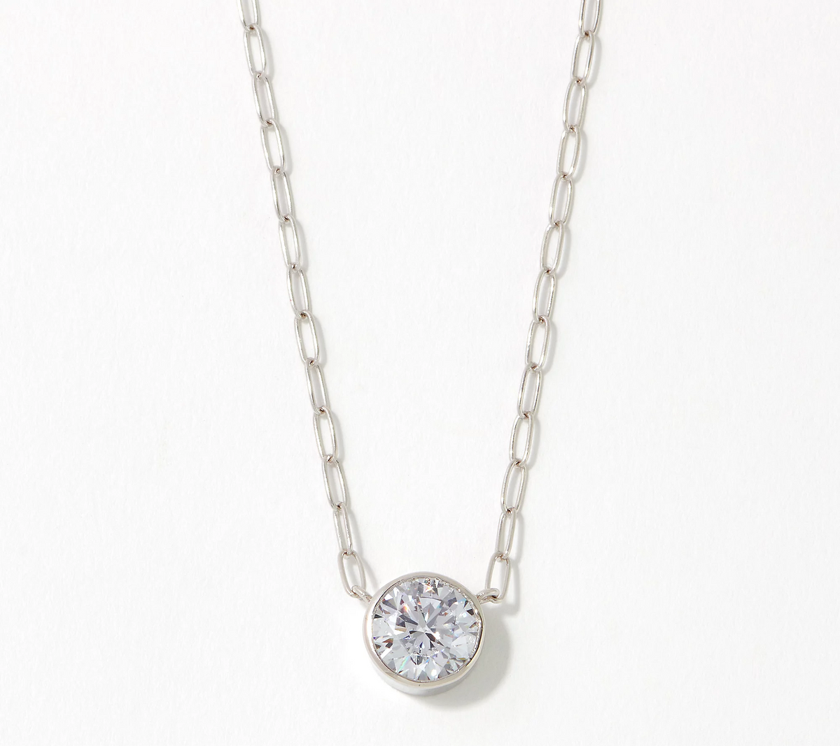 Diamonique Bezel Set Solitaire Necklace, SS, 18"L plus a 2"L extender x 3/8"W