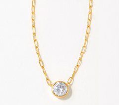 Diamonique Bezel Set Solitaire Gold-plated Sterling Silver Necklace