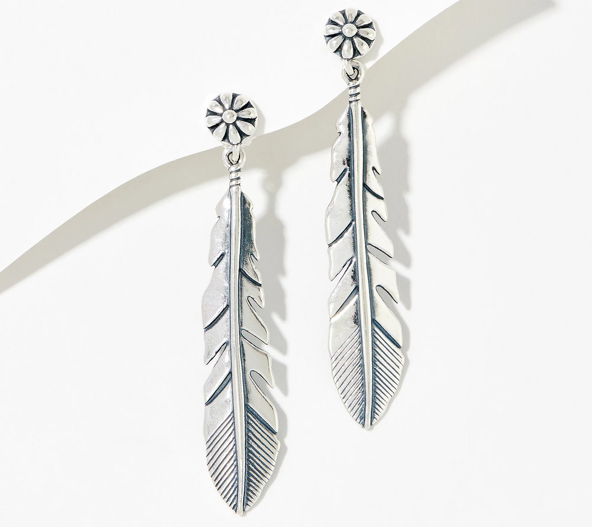 American West Sterling Silver Feather Drop Earrings. 2"