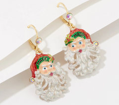 Kirks Folly Christmas Magic Santa Leverback Earrings, Gold tone