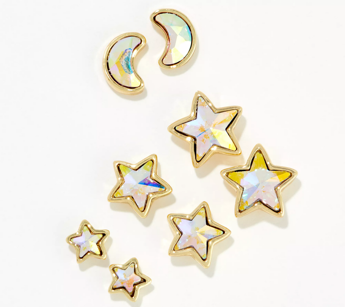 Kirks Folly Starlight Set of 4 Stars and Moon Pierced Earrings, Gold tone