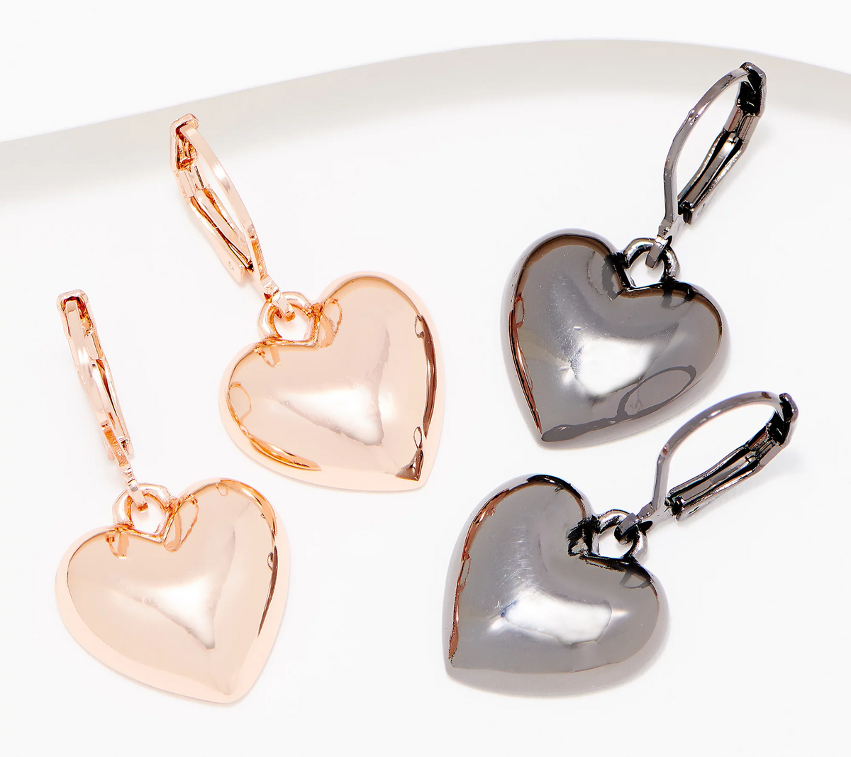 Joan Rivers Polished Set of 2 Heart Drop Earrings, Rose goldstone/hematite