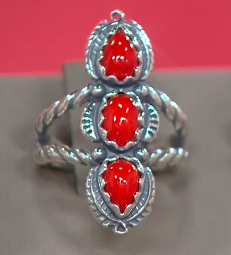 American West Sterling Silver 3 Gemstone Ring, Red, Size 5