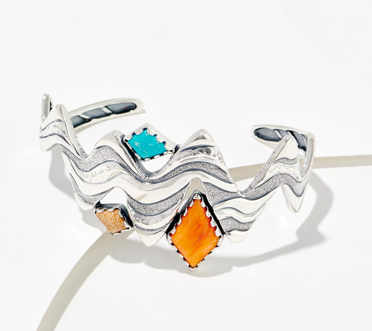 American West Sterling Silver Multi-Gemstone Sandia Cuff Bracelet 7-1/4"