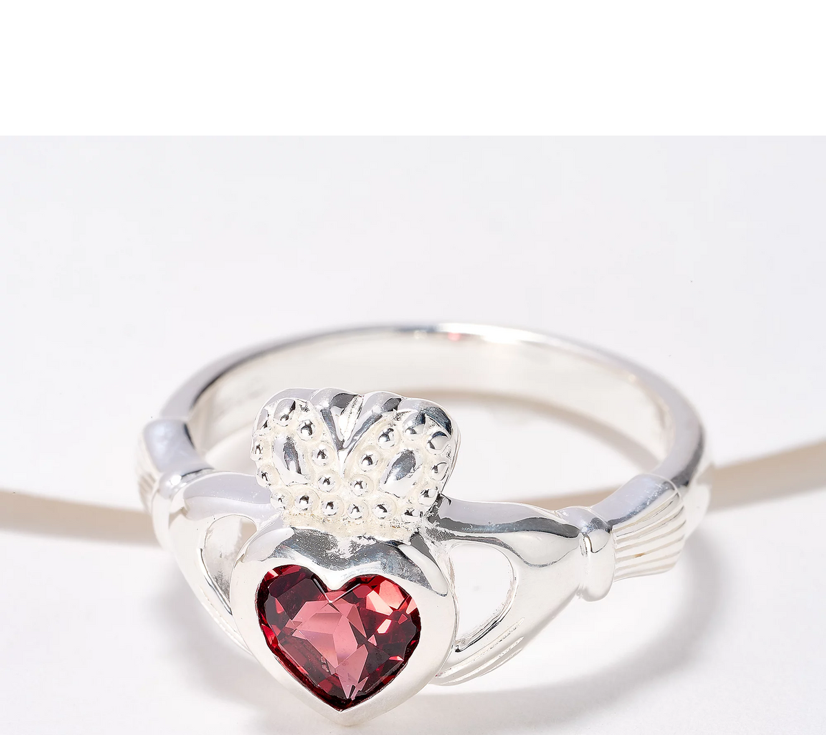 JMH Jewelry Sterling Silver Kerry Claddagh Garnet Ring Size 7