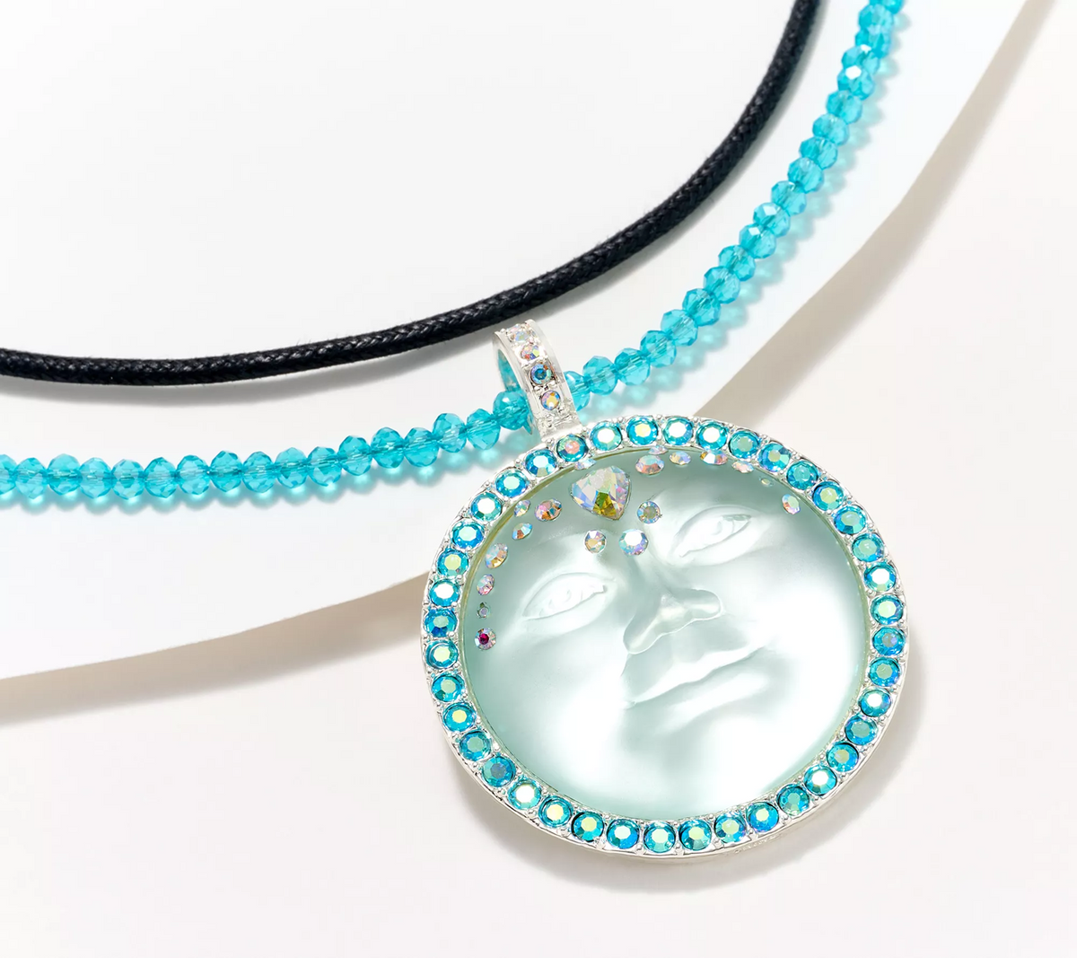 Kirks Folly Sweetheart Venus Moon Bead & Cord Necklace Set, Aqua, Silver tone