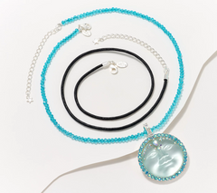 Kirks Folly Sweetheart Venus Moon Bead & Cord Necklace Set, Aqua, Silver tone