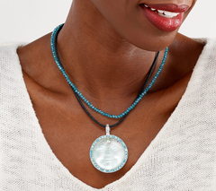 Kirks Folly Sweetheart Venus Moon Bead & Cord Necklace Set, Aqua, Silver tone