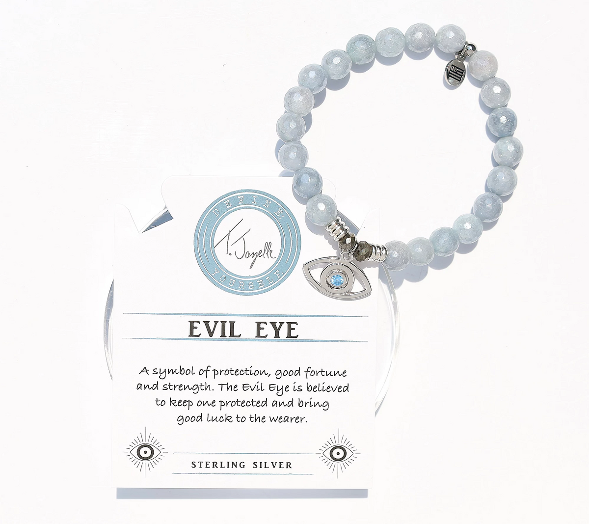 T.Jazelle Luck Gemstone Beaded Bracelet with Sterling Silver Charm, Evil eye, Avg/L