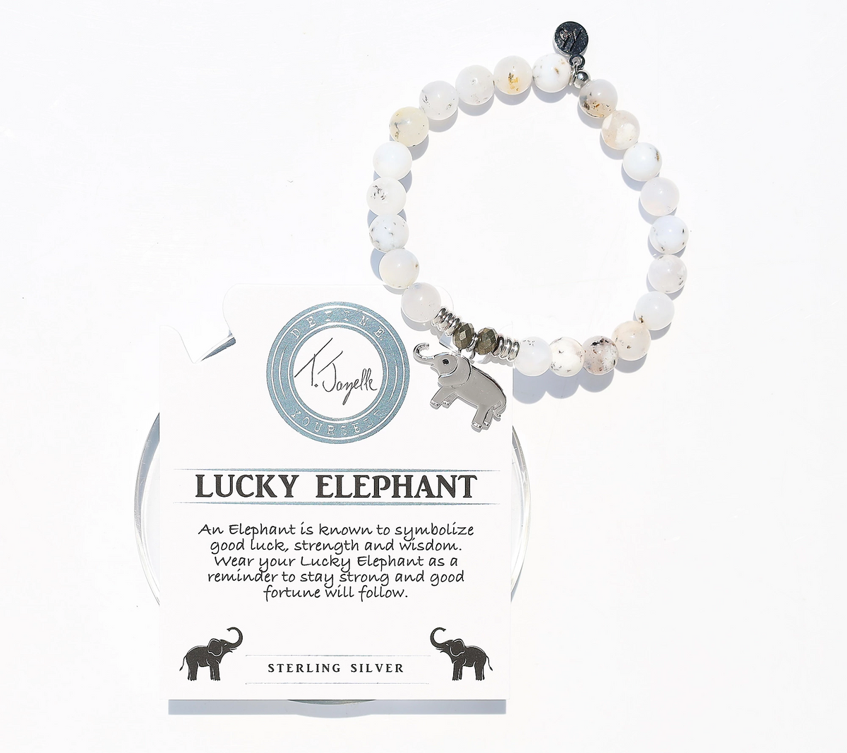 T.Jazelle Luck Gemstone Beaded Bracelet with Sterling Silver Charm, elephant, Small/Average