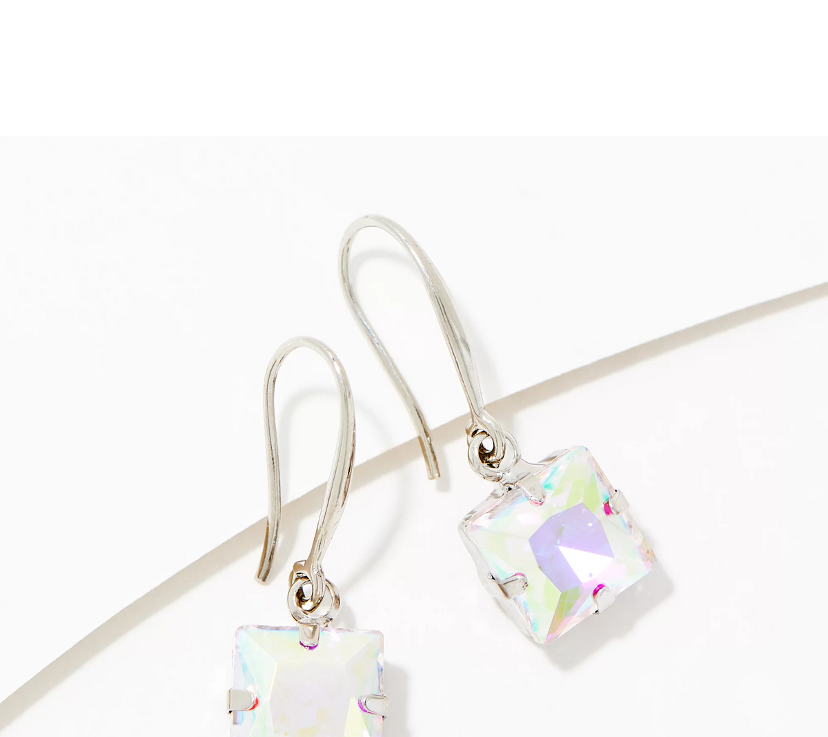 Kirks Folly Aurora Borealis Silvertone Essentials Square Riviere Drop Earrings